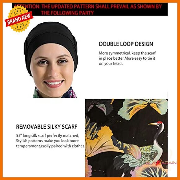 Bamboo Cotton Chemo Headwear with Silky Scarf for Hair Loss Sleep Cap main image 7